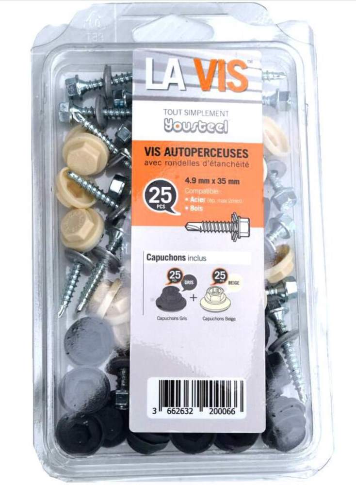 25 vis autoperceuses 4,9x35mm pour tôles  